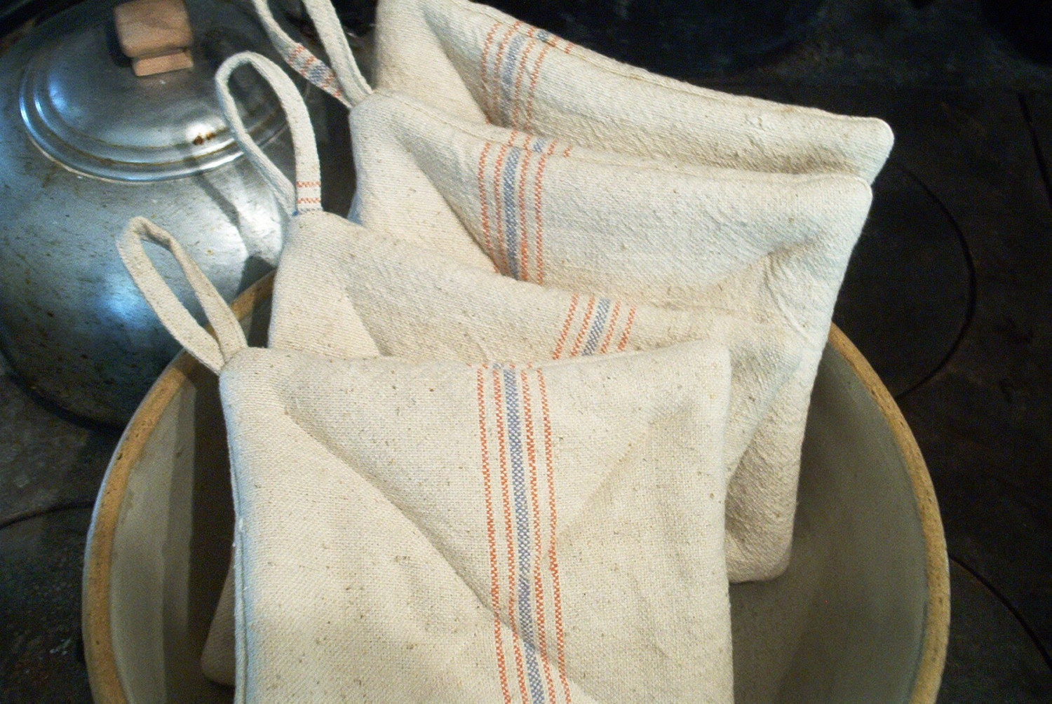 Set Grainsack Potholders Heavy Feedsack Hotpad Rustic