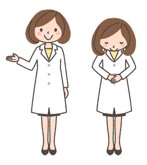 薬剤師 女性 の全身イラスト 案内する おじぎする 可愛い無料イラスト 人物素材 フリーラ
