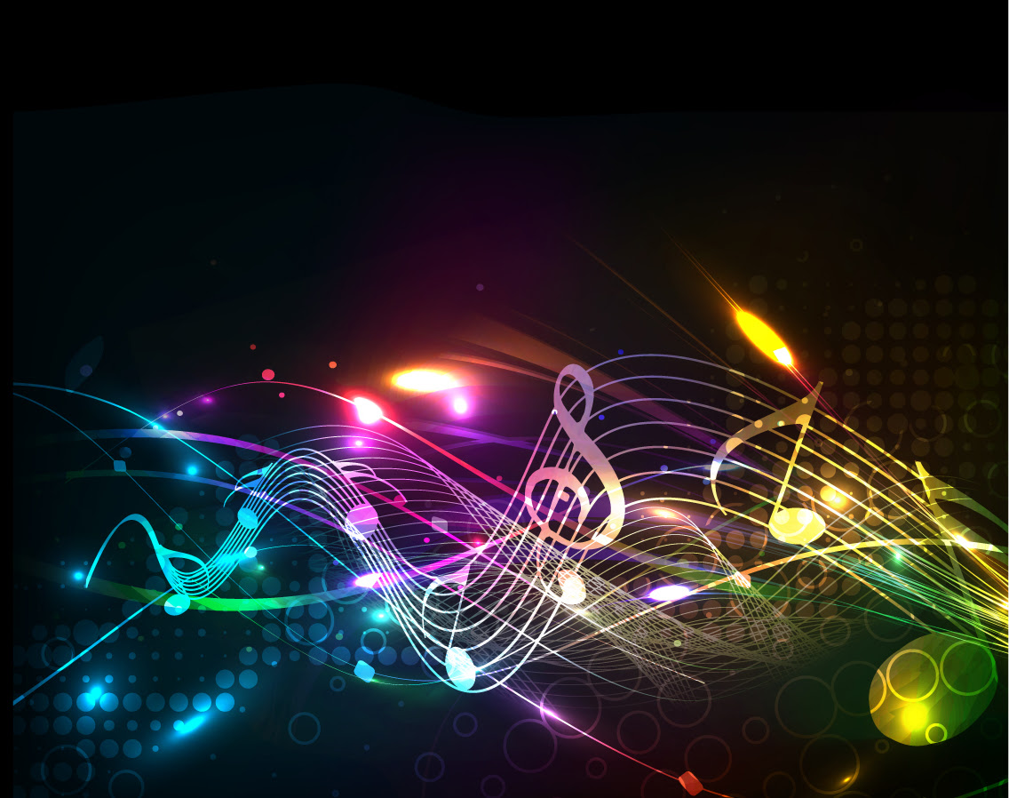 素材 虹色に光る音符の背景 Beautiful Notes Lines Vector Background イラスト素材