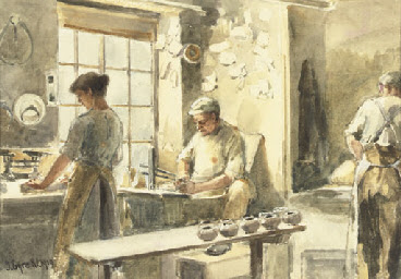 Potters at work; and Potters with candlesticks on a table