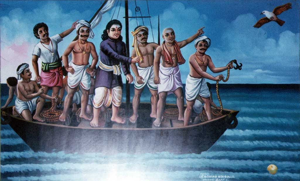 Acting to the advice conveyed to him by the God, he put out to sea and followed the instructions. In the dream he had been informed that the icon would be found at the spot where a lime fruit would be found floating, and the place marked by the circling overhead of a kite, the bird of Vishnu.