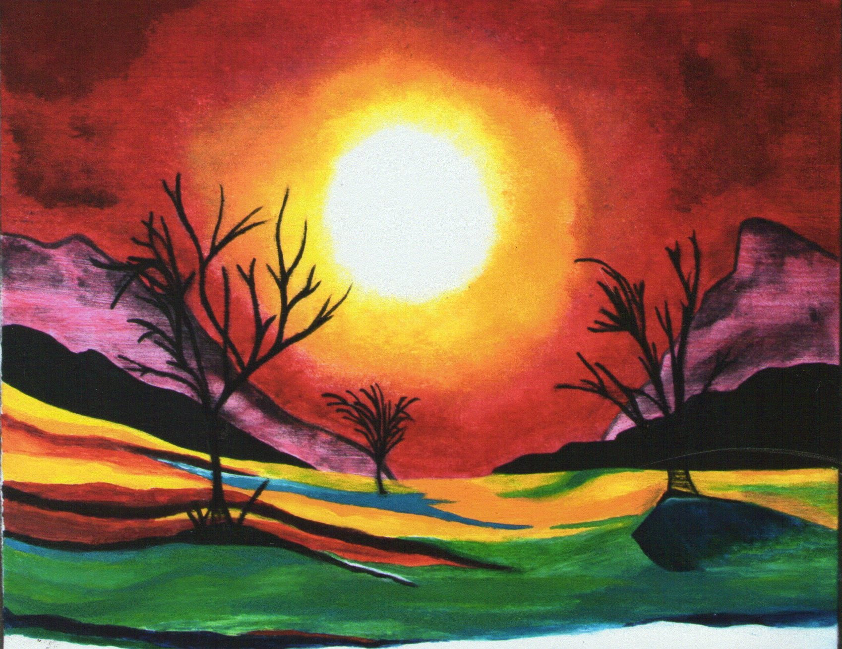 colourful paintings of trees