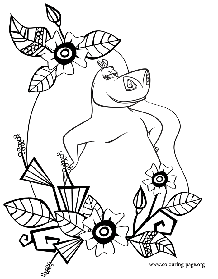 Download Madagascar - Gloria surrounded by flowers coloring page