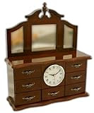 AmazingTri Mirror Dresser With Dark Pine Wooden Finish Antique Styled Jewelry Box With Clock