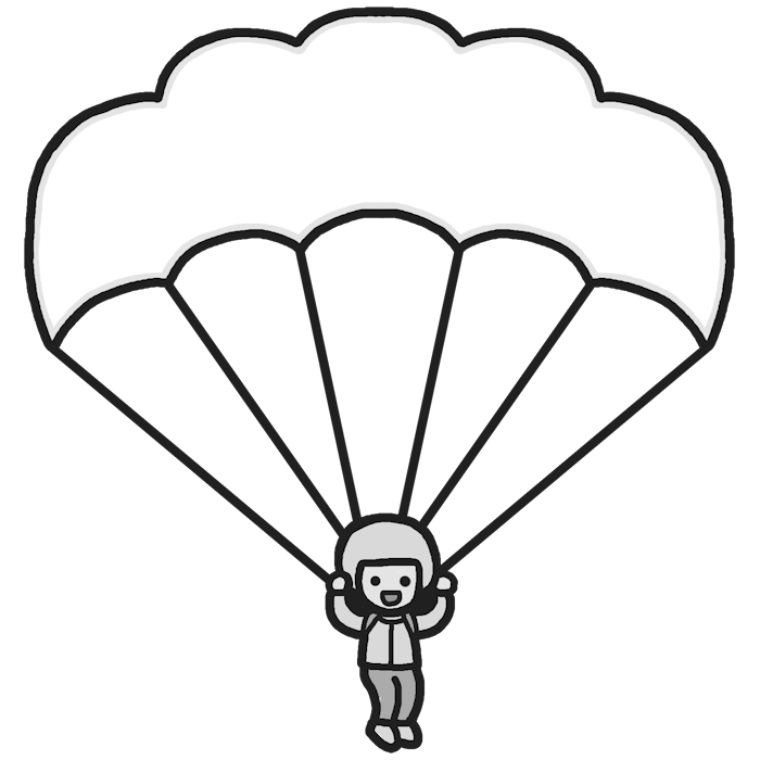 パラシュート モノクロ 乗り物 枠 ふきだし 無料イラスト素材