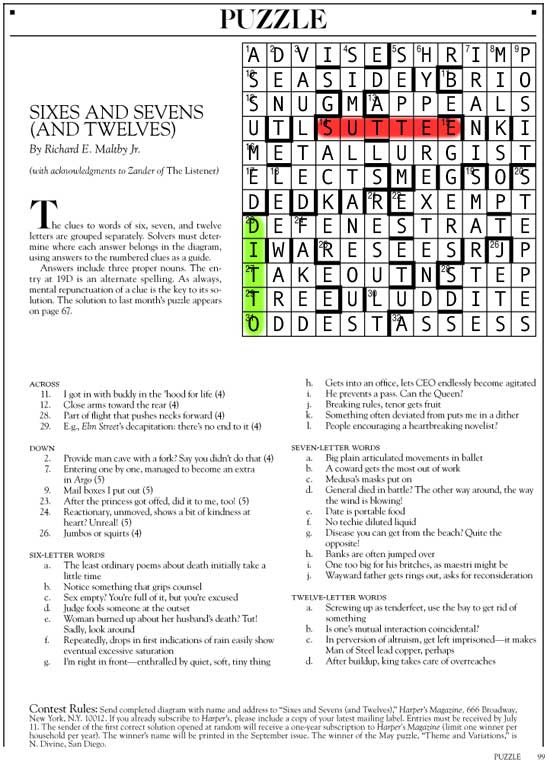July 2014 | Harper's Cryptic puzzle solution