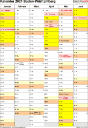 Kalender 2021 Baden-Württemberg: Ferien, Feiertage, Excel ...