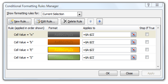 Excel Conditional Formatting screen shot for blog