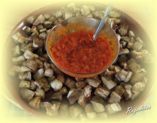 salsa de bravas con calabacín o berenjena