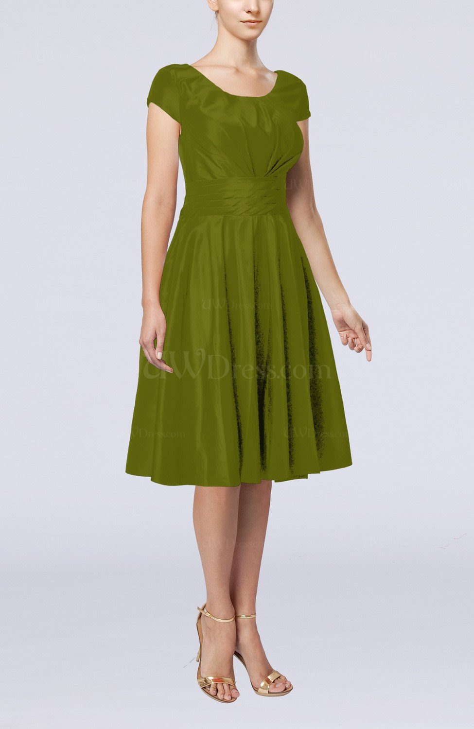 Olive Green Simple A line Scoop Short Sleeve Taffeta Knee Olive Green Simple A line Scoop Short Sleeve Taffeta Knee