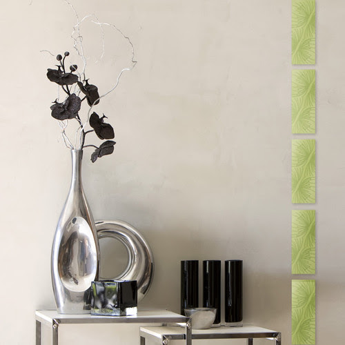 Metal decor modern living room, console table vignette 