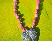 PINK ANGEL Bling Double Angel Wings Pink Semi-Precious Howlite Nuggets "Made With Love" and Angel Wing Charms