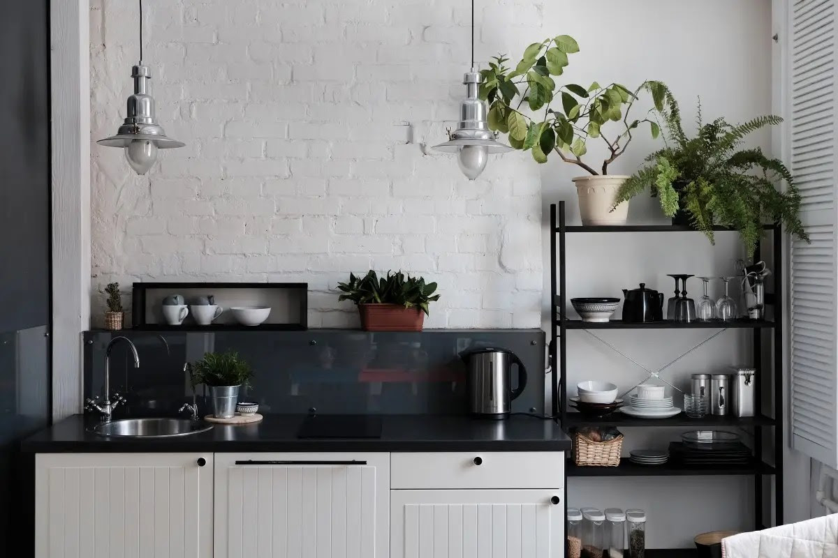 A small kitchen with an open space concept