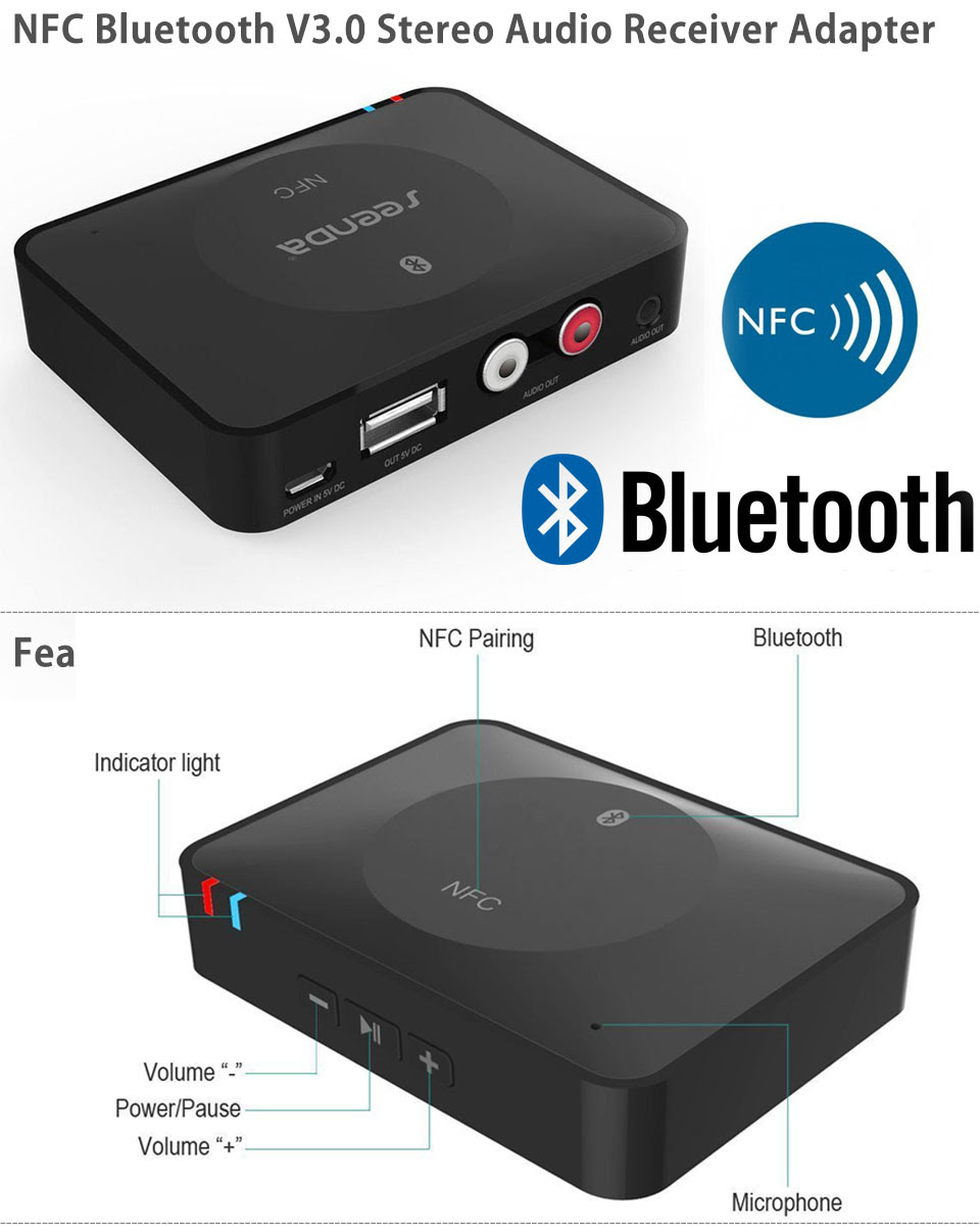 USB NFC Wireless Bluetooth Stereo Audio Music Receiver