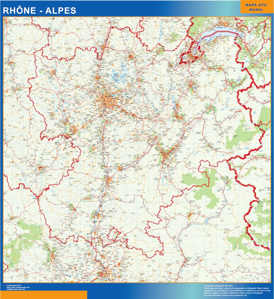 mapa de rhone alpes francia Mapa Rhone Alpes en Francia enmarcado plastificado | | Mapas 