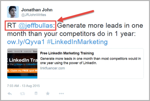 Twitter retweet example for social media hacks