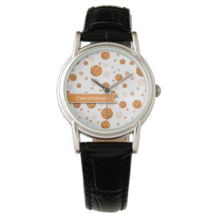 Basketball Pattern on White Wristwatches