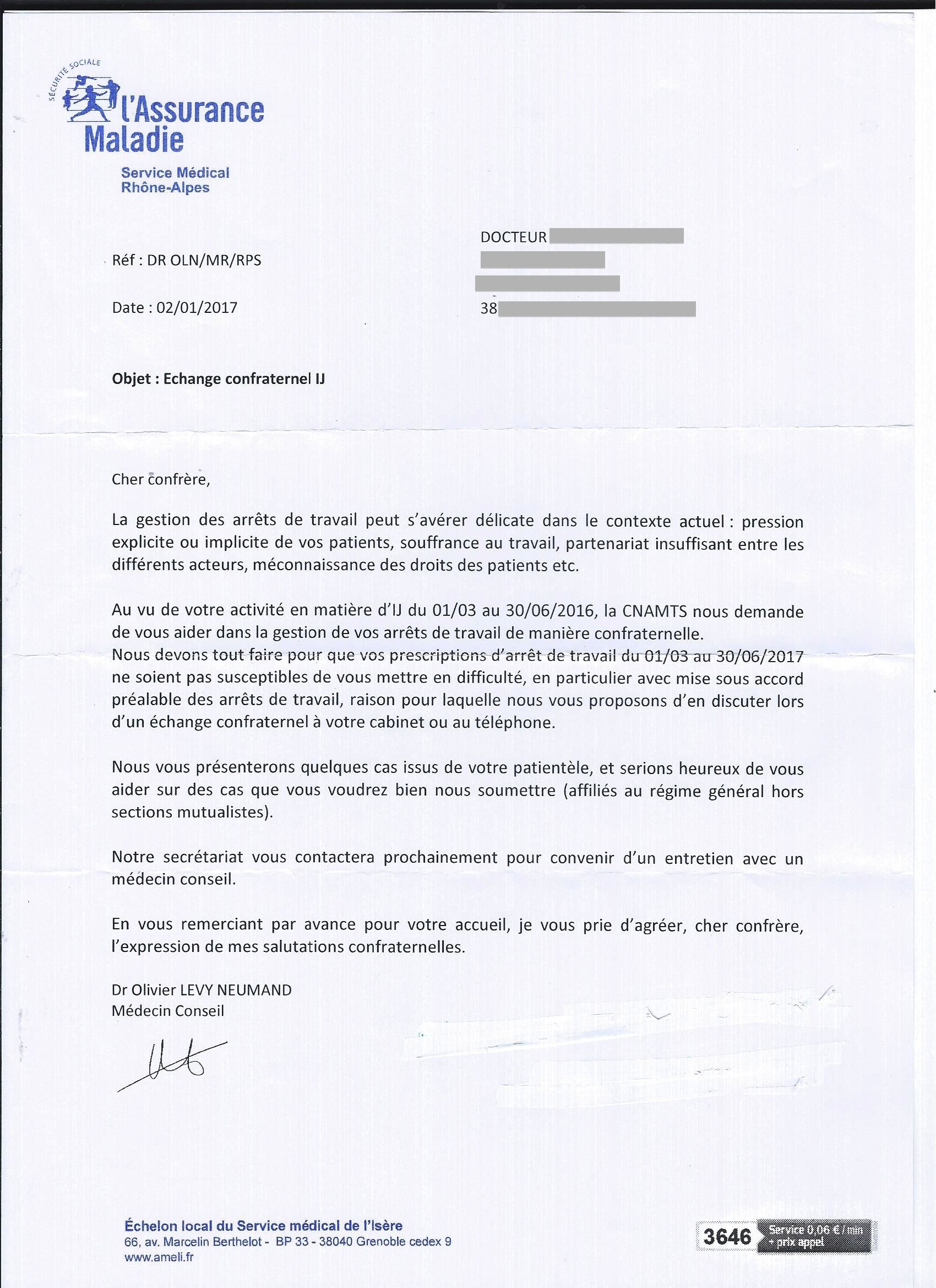 modèle lettre médecin conseil cpam