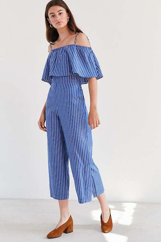 Le Fashion Blog Under $200 Side Party Hera Ruffle Pinstripe Jumpsuit Via Urban Outfitters 