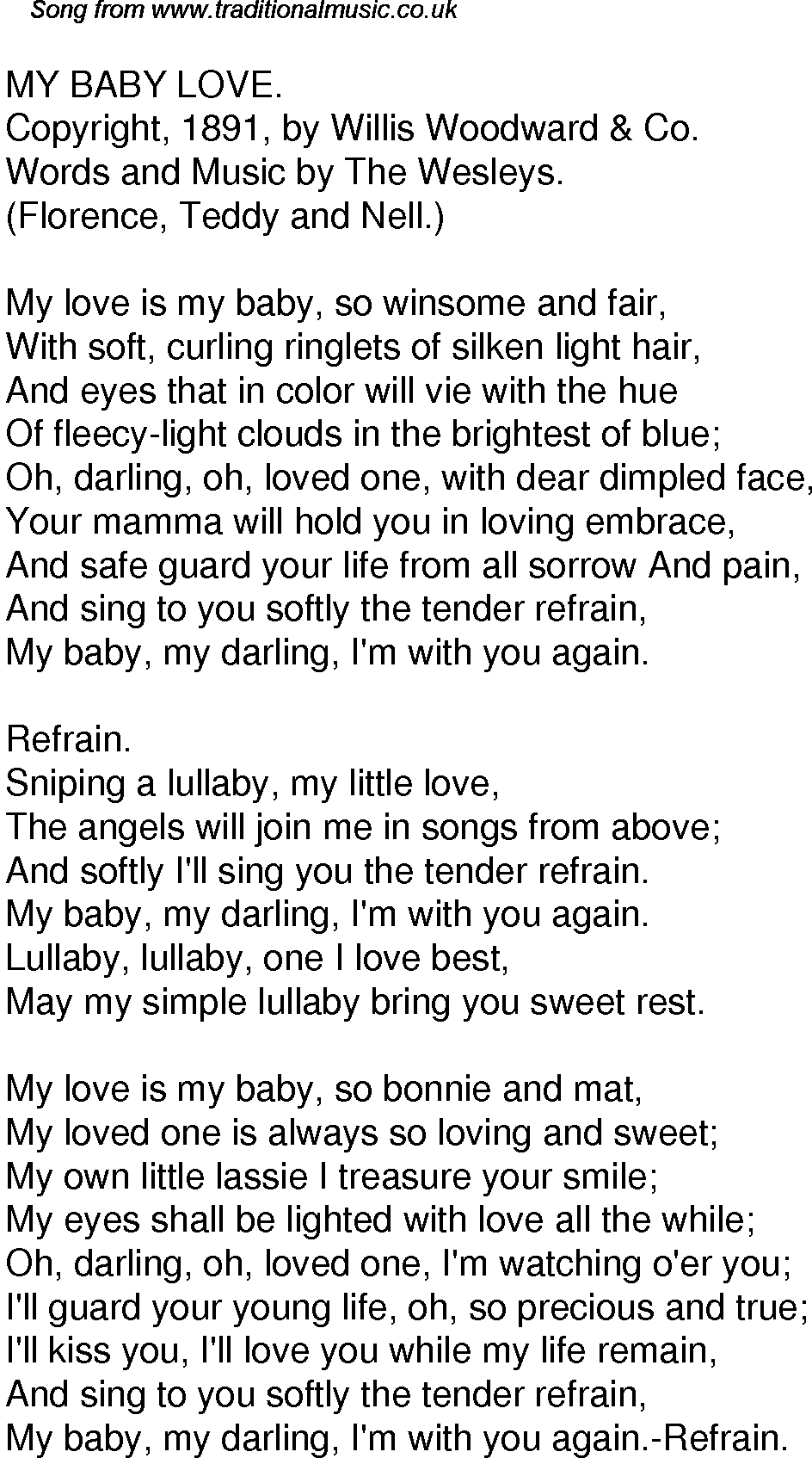 Old Time Song Lyrics For 35 My Baby Love