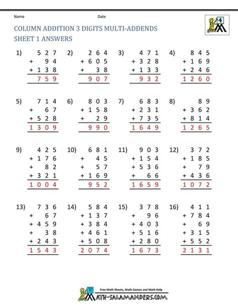  free math addition worksheets 4th grade 4th grade math worksheets