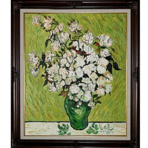 overstockArt Van Gogh Vase and Roses Painting with Vintage Cherry Finish Frame overstockArt Van Gogh Vase and Roses Painting with Vintage Cherry Finish Frame