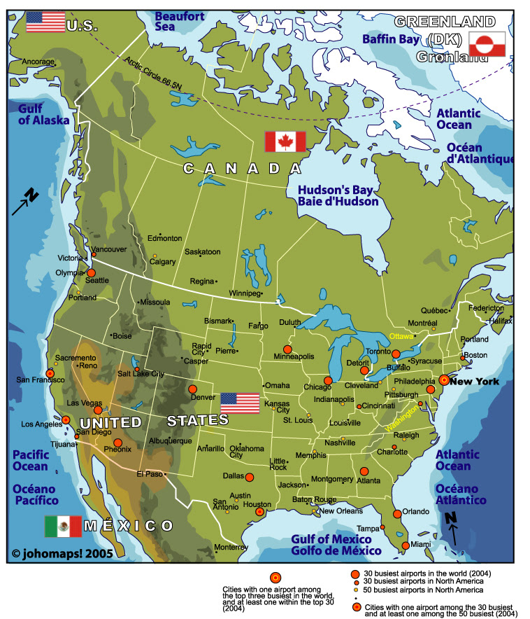 North America Major Cities Map Map of North America   JohoMaps