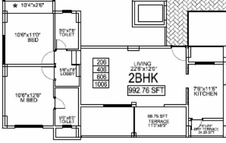 2008 - 2 BHK Flat - 993 Saleable - Rs. 28,75,272 (1st Floor) to 29,80,465 (11th Floor)  -  Gera's Park View1, 1 BHK & 2 BHK Flats at Gera's Emerald City, near EON IT Park, Kharadi, Pune 411014