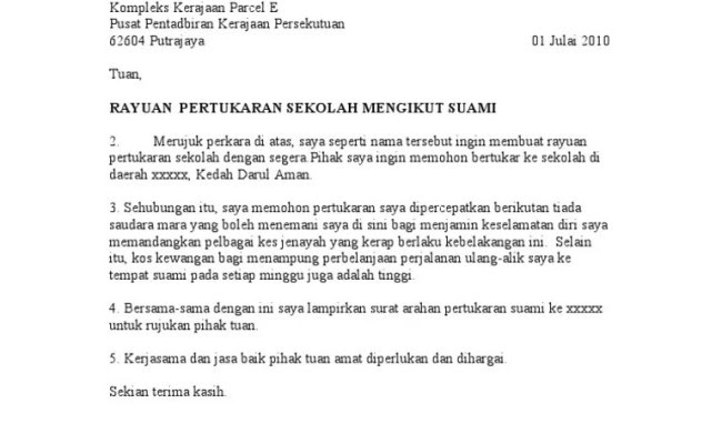 Contoh Surat Rayuan Pindah Otosection