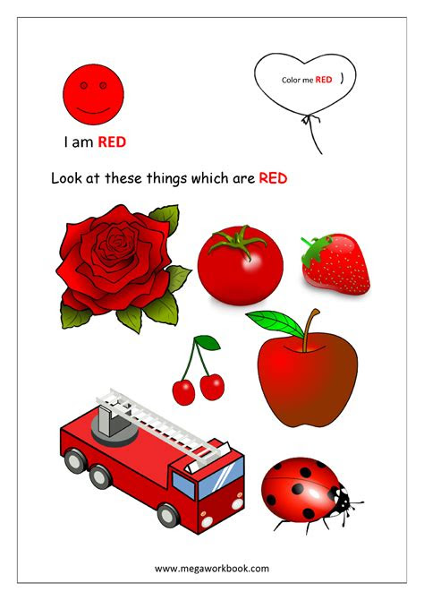  20 color red worksheets for kindergarten