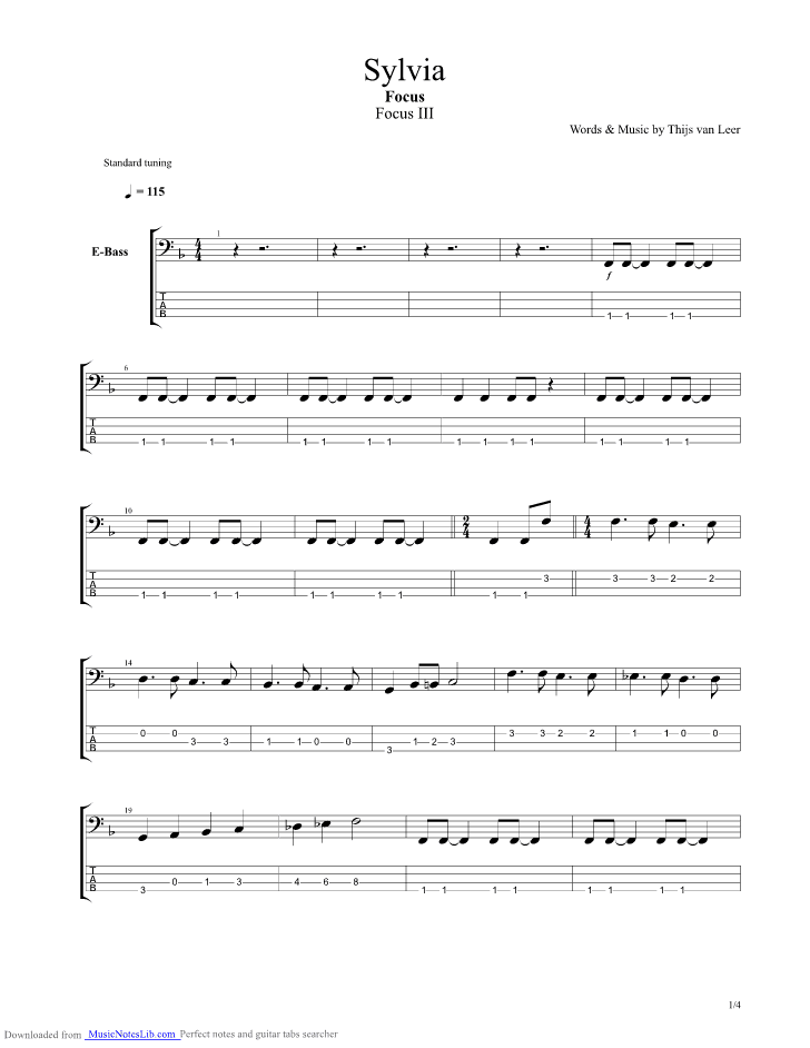 Sylvia guitar pro tab by Focus @ musicnoteslib.com