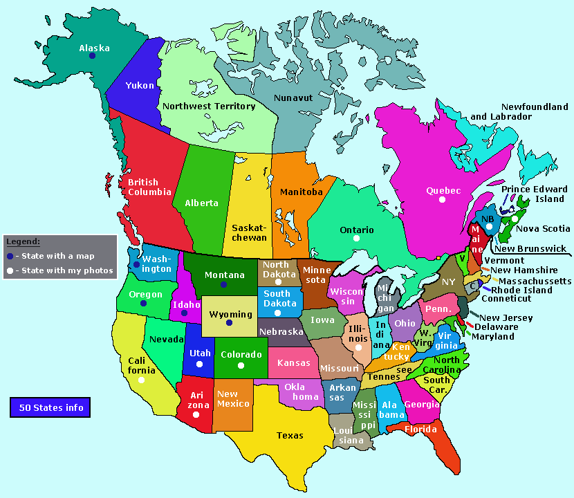 A Map Of The United States And Canada USA States and Canada Provinces   Map and Info