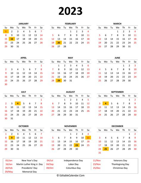  2023 printable calendar with holidays portrait orientation