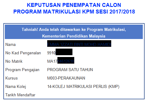 Tawaran Program Matrikulasi KPM Sesi 2020/2021