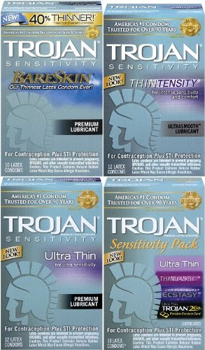 Trojan Bareskin, Thintensity, Sensitivity Pack, Ultra Thin Sensitivity Condoms Variety Pack - Bulgeinbulk's Collection of Most Popular Trojan Condoms