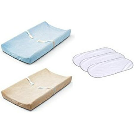 Summer Infant Ultra Plush Changing Pad Covers with 3-Pack Waterproof Changing Pad Liners, Blue/Ecru