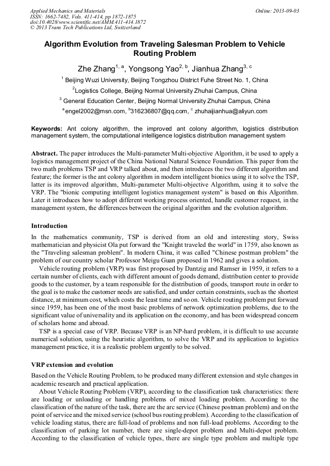 Algorithm Evolution from Traveling Salesman Problem to 