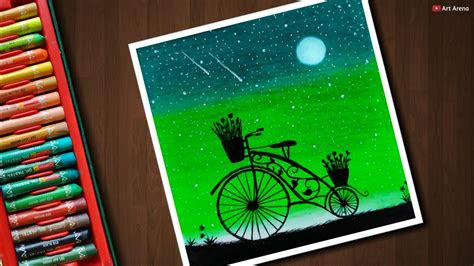 bicycle scenery drawing  oil pastels  beginners