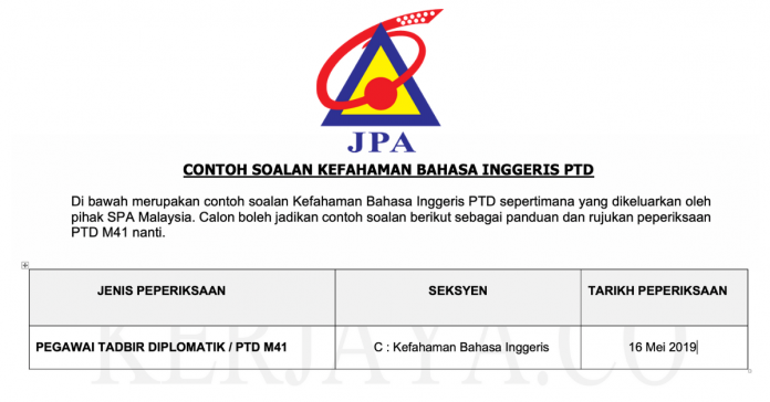 Contoh Soalan Kefahaman Bahasa Inggeris PTD / Soalan 