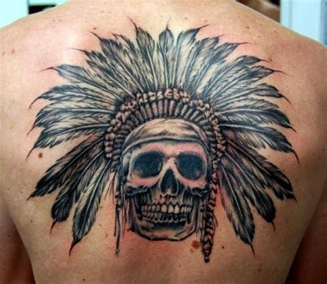 awesome skull   indian headdress tattoo