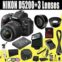 Nikon D5200 24.1 MP CMOS Digital SLR with 18-55mm f/3.5-5.6 AF-S DX VR NIKKOR Zoom Lens + EN-EL14 Replacement Lithium Ion Battery w/ External Rapid Charger + 16GB SDHC Class 10 Memory Card + 52mm Wide Angle / Telephoto Lens + 52mm 3 Piece Filter Kit + Mini HDMI Cable + Carrying Case + Full Size Tripod + External Flash + SDHC Card USB Reader + Memory Card Wallet + Deluxe Starter Kit DavisMAX Bundle