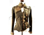 Equestrian style Jacket  Cropped Handmade Romantic Civil War Khaki Green cotton fashion Wear - lummedesigns