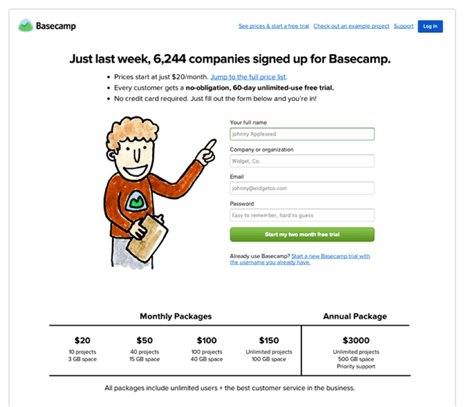 Basecamp landing page