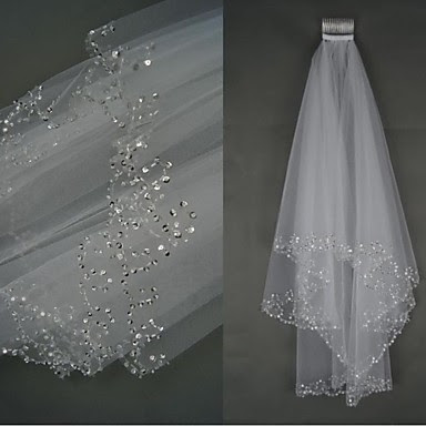 Bride Wedding Dress Veil Two tier Fingertip Veils Beaded Bride Wedding Dress Veil Two tier Fingertip Veils Beaded