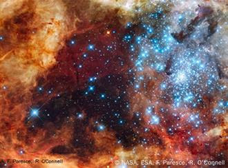 Awan Magellan Besar (LMC) menjadi rumah bagi wilayah-wilayah kelahiran bintang yang bergolak, seperti yang satu ini di wilayah 30 Doradus Nebula