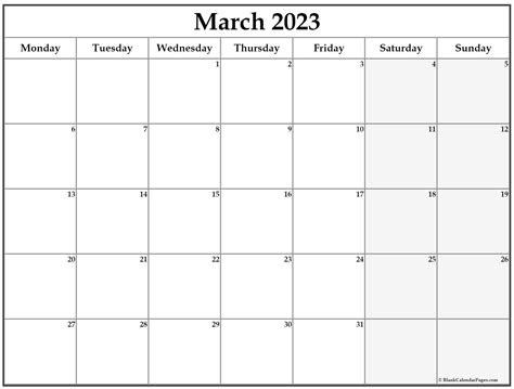  march 2023 monday calendar monday to sunday