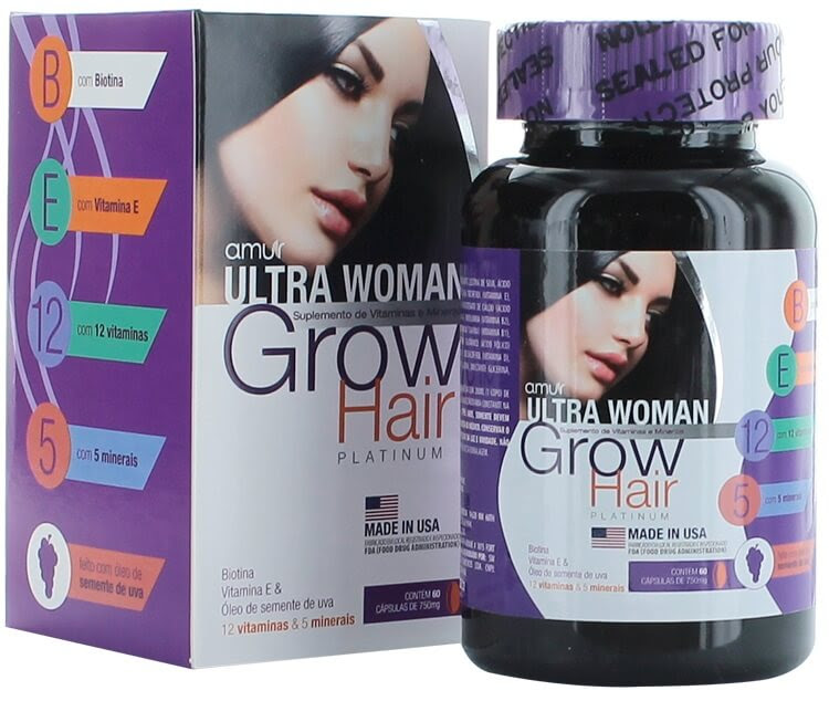 ANTI CALVÍCIE - SUPLEMENTO VITAMÍNICO PARA TRATAMENTO DA QUEDA DE CABELO Grow hair platinum ultra woman