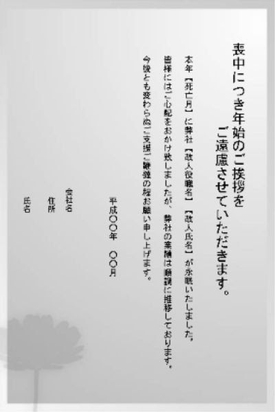 喪中はがき 文例 無料テンプレート