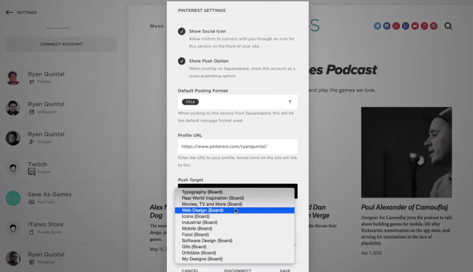 pinterest squarespace brief update