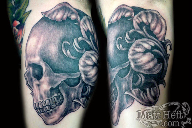 Skull black and grey Tattoo. Custom Tattoos by Matt Heft www.MattHeft.com